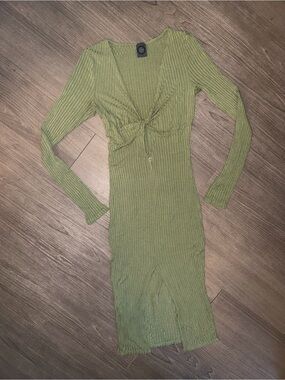 MAY PINK Sage V-neck Cut Out Midi Bodycon Dress